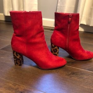 Red boots w/ animal print 3” heel